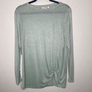Simply Noelle Womens S/M Light Green Knotted Long Sleeve Top W/Pearl‎ Buttons